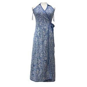 Diane Von Furstenberg Blue and White Halter Maxi Gown